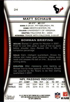 2008 Bowman - Gold #24 Matt Schaub  Back