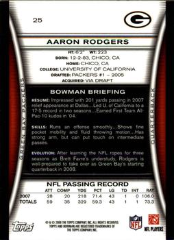 2008 Bowman - Gold #25 Aaron Rodgers  Back