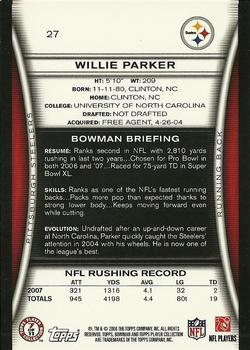 2008 Bowman - Gold #27 Willie Parker  Back