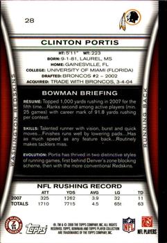 2008 Bowman - Gold #28 Clinton Portis  Back