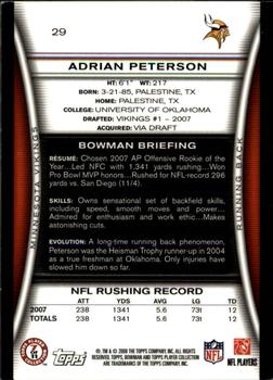 2008 Bowman - Gold #29 Adrian Peterson  Back
