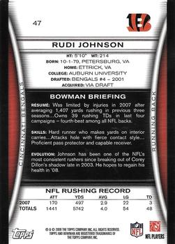 2008 Bowman - Gold #47 Rudi Johnson  Back