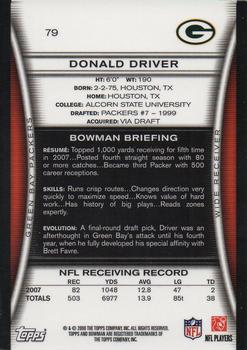 2008 Bowman - Gold #79 Donald Driver  Back