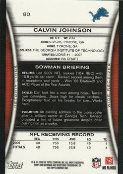 2008 Bowman - Gold #80 Calvin Johnson  Back