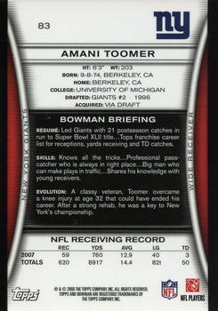 2008 Bowman - Gold #83 Amani Toomer  Back