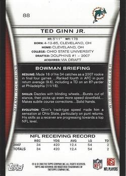 2008 Bowman - Gold #88 Ted Ginn Jr.  Back