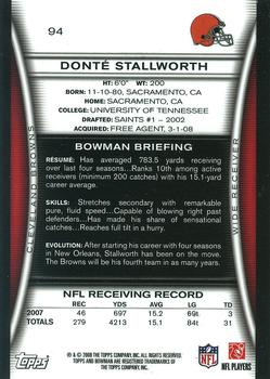 2008 Bowman - Gold #94 Donte Stallworth  Back