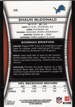 2008 Bowman - Gold #98 Shaun McDonald  Back