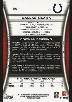 2008 Bowman - Gold #99 Dallas Clark  Back