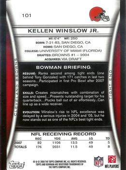 2008 Bowman - Gold #101 Kellen Winslow Jr. Back