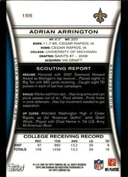 2008 Bowman - Gold #155 Adrian Arrington  Back