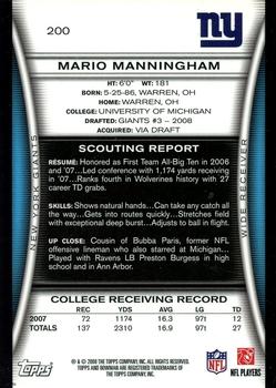 2008 Bowman - Gold #200 Mario Manningham  Back