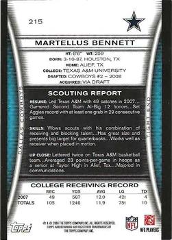 2008 Bowman - Gold #215 Martellus Bennett  Back