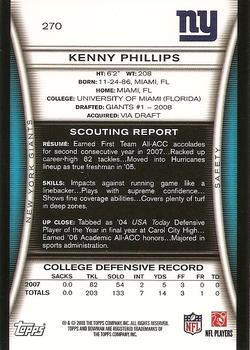 2008 Bowman - Gold #270 Kenny Phillips  Back