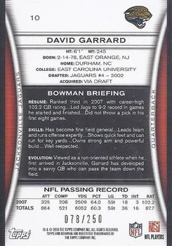 2008 Bowman - Orange #10 David Garrard Back