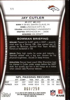 2008 Bowman - Orange #11 Jay Cutler Back