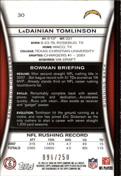 2008 Bowman - Orange #30 LaDainian Tomlinson Back