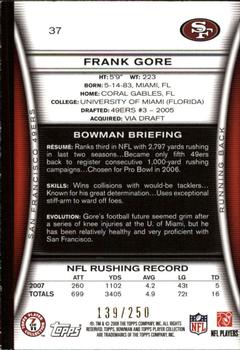 2008 Bowman - Orange #37 Frank Gore Back