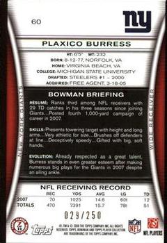 2008 Bowman - Orange #60 Plaxico Burress Back