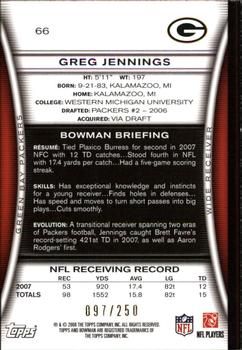 2008 Bowman - Orange #66 Greg Jennings Back