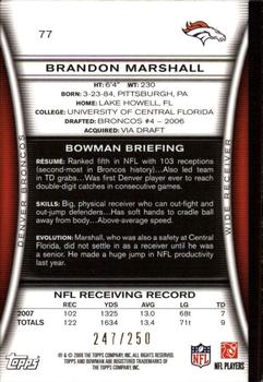2008 Bowman - Orange #77 Brandon Marshall Back