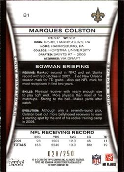 2008 Bowman - Orange #81 Marques Colston Back