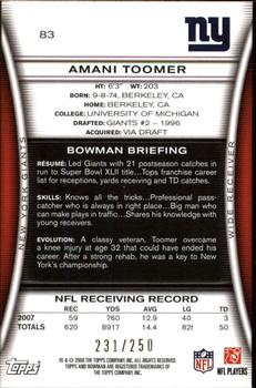 2008 Bowman - Orange #83 Amani Toomer Back