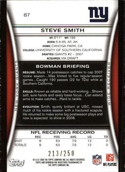 2008 Bowman - Orange #87 Steve Smith Back