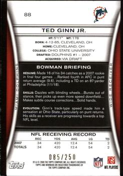 2008 Bowman - Orange #88 Ted Ginn Jr. Back