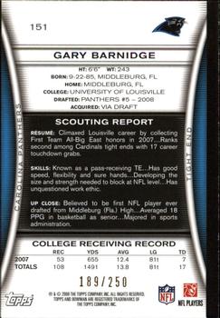 2008 Bowman - Orange #151 Gary Barnidge Back