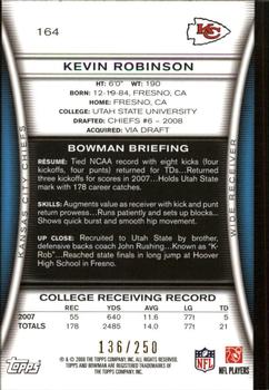 2008 Bowman - Orange #164 Kevin Robinson Back