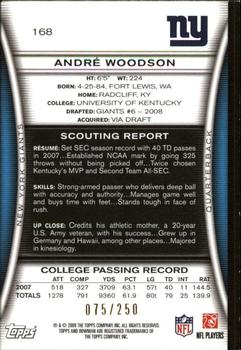 2008 Bowman - Orange #168 Andre Woodson Back