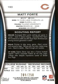 2008 Bowman - Orange #190 Matt Forte Back