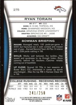 2008 Bowman - Orange #275 Ryan Torain Back