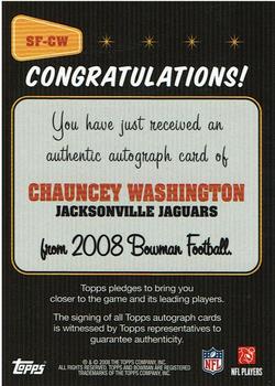 2008 Bowman - Signs of the Future #SF-CW Chauncey Washington Back