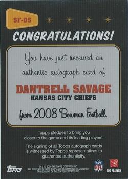 2008 Bowman - Signs of the Future #SF-DS Dantrell Savage Back