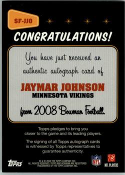 2008 Bowman - Signs of the Future #SF-JJO Jaymar Johnson Back