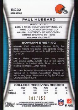 2008 Bowman Chrome - Blue Refractors #BC32 Paul Hubbard  Back