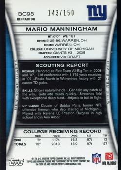 2008 Bowman Chrome - Blue Refractors #BC98 Mario Manningham  Back