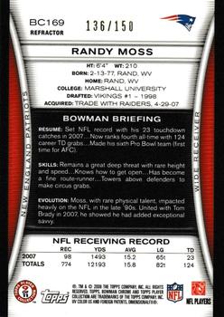 2008 Bowman Chrome - Blue Refractors #BC169 Randy Moss  Back
