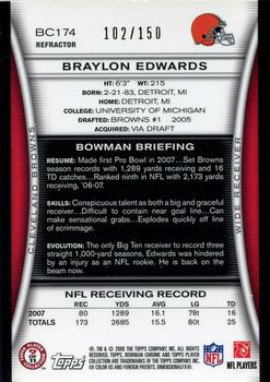 2008 Bowman Chrome - Blue Refractors #BC174 Braylon Edwards  Back