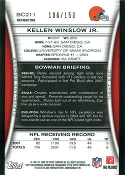 2008 Bowman Chrome - Blue Refractors #BC211 Kellen Winslow Jr. Back