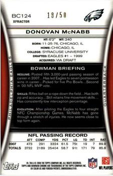 2008 Bowman Chrome - Gold Refractors #BC124 Donovan McNabb Back