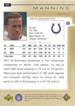 2000 Upper Deck Gold Reserve #63 Peyton Manning Back
