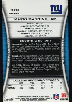 2008 Bowman Chrome - Refractors #BC98 Mario Manningham Back