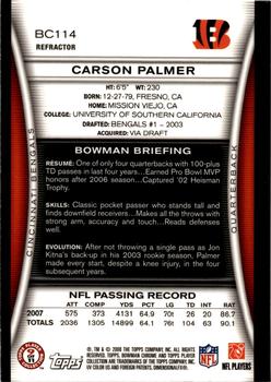 2008 Bowman Chrome - Refractors #BC114 Carson Palmer Back