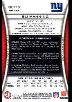 2008 Bowman Chrome - Refractors #BC116 Eli Manning Back