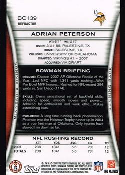 2008 Bowman Chrome - Refractors #BC139 Adrian Peterson Back