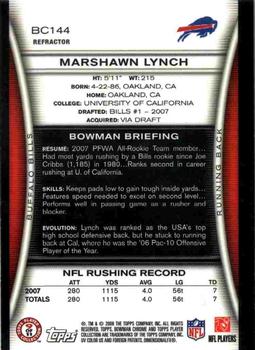 2008 Bowman Chrome - Refractors #BC144 Marshawn Lynch Back