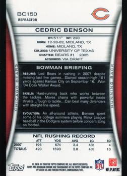 2008 Bowman Chrome - Refractors #BC150 Cedric Benson Back